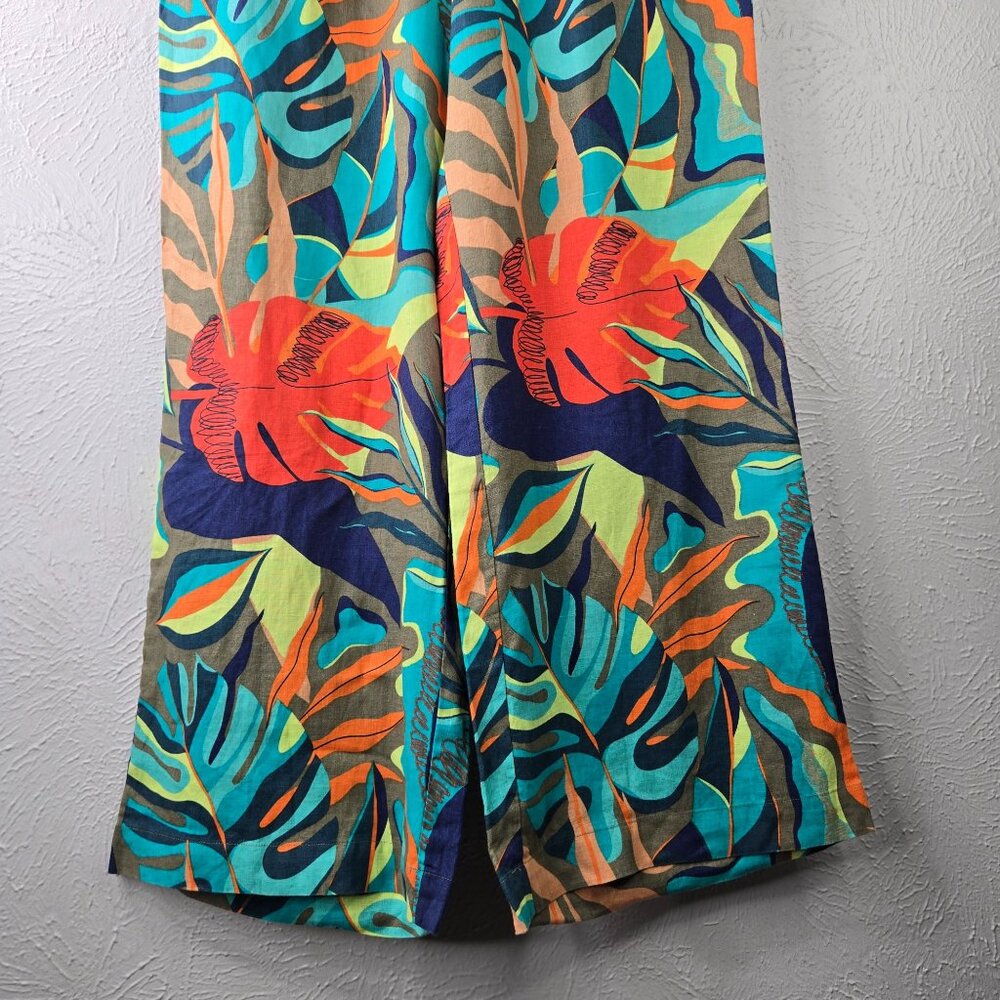 Soft Surroundings Wide Leg Linen Pants XL Tropical Print High Waisted Pull On - Picture 5 of 13